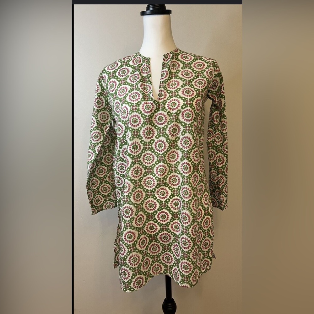Roberta Roller Rabbit Vneck Tunic Blouse Pink and Green
